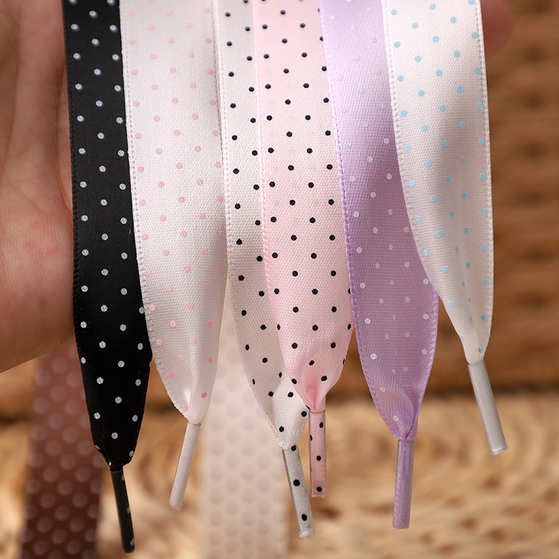Lace Replacement Flat - Noktalı İpek Kurdele Düz Ayakkabı Bağcıkları,