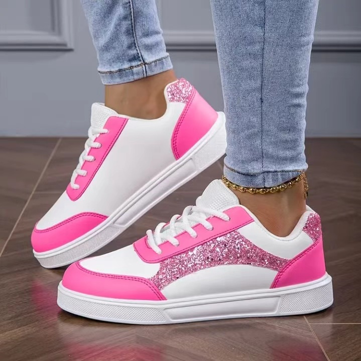 White Sneaker Care Kit - Kadın Simli Paten Ayakkabıları Pembe Beyaz